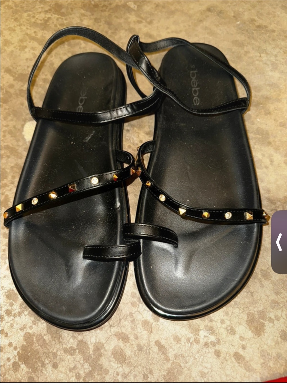 bebe black studded flat sandals women's size 10